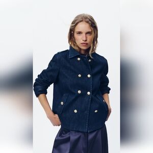 ZARA New DOUBLE-BREASTED DENIM JACKET (S)